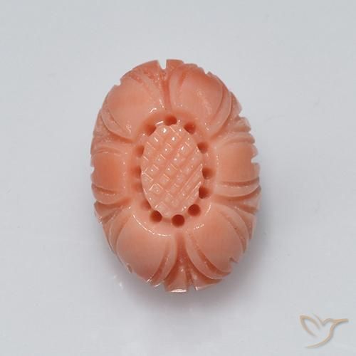 Coral salmon pink   natural de 3,81 ct, corte flor, opaco