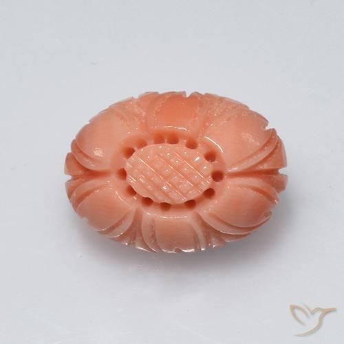 Coral salmon pink   natural de 3,81 ct, corte flor, opaco
