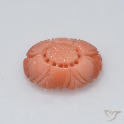 Coral salmon pink   natural de 3,81 ct, corte flor, opaco