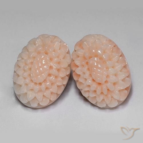 Gemas de Coral Rosado medio natural de 14.65 ct, Corte Flor, Opaco