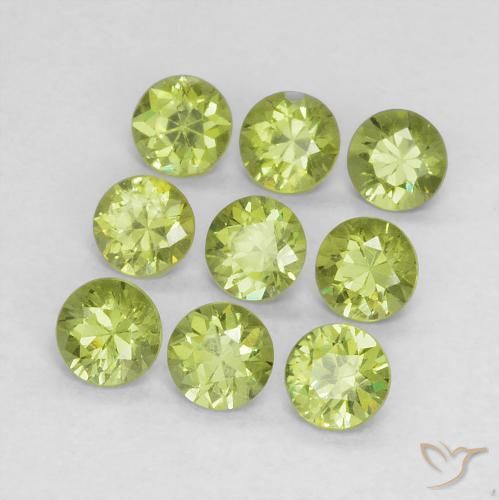 Gemas de Granate demantoide Verde amarillento natural de 1.41 ct, Redondo, VS