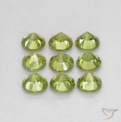 Gemas de Granate demantoide Verde amarillento natural de 1.41 ct, Redondo, VS