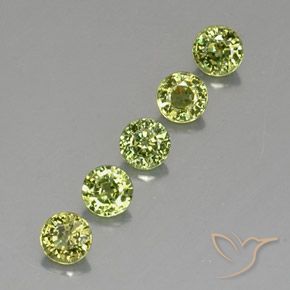 Gemas de Granate demantoide Yellow Green  natural de 1.44 ct, Redondo, VVS-VS