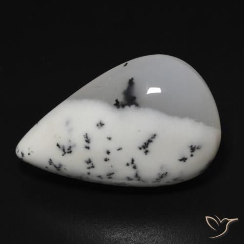 11.43ct Natural Blanco con negro Ágata dendrítica, En forma de pera, Translúcido