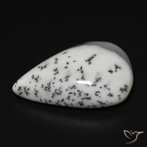 Ágata dendrítica Blanco con negro natural de 11.43 ct, En forma de pera, Translúcido