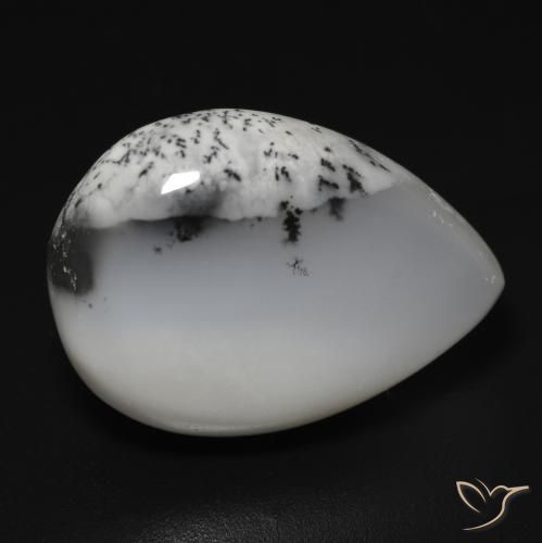 14.76ct Natural Blanco con negro Ágata dendrítica, En forma de pera, Translúcido
