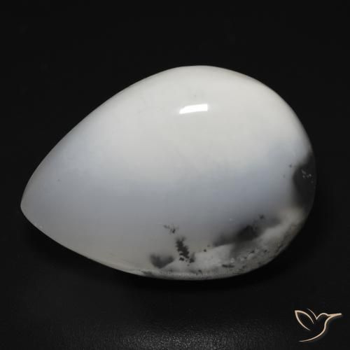 Ágata dendrítica Blanco con negro natural de 14.76 ct, En forma de pera, Translúcido