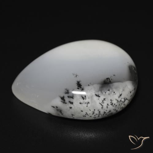 Ágata dendrítica Blanco con negro natural de 14.76 ct, En forma de pera, Translúcido