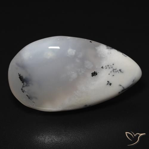 Ágata dendrítica Blanco con negro natural de 11.48 ct, En forma de pera, Translúcido