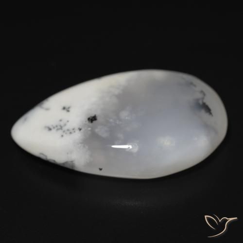 Ágata dendrítica Blanco con negro natural de 11.48 ct, En forma de pera, Translúcido