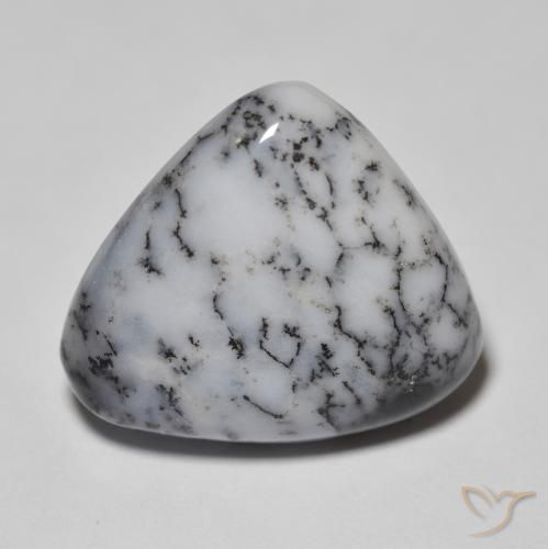 11.11ct Natural Blanco con negro Ágata dendrítica, En forma de pera, Opaco