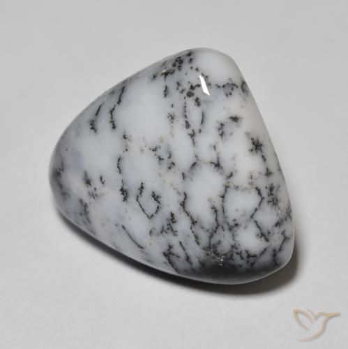 Ágata dendrítica Blanco con negro natural de 11.11 ct, En forma de pera, Opaco