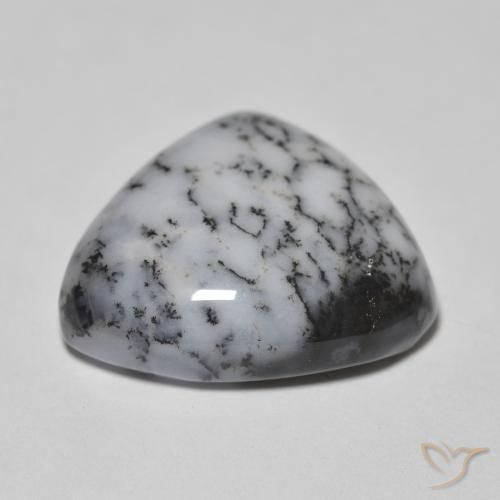 Ágata dendrítica Blanco con negro natural de 11.11 ct, En forma de pera, Opaco