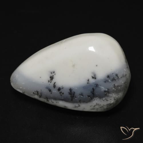Ágata dendrítica Blanco con negro natural de 13.25 ct, En forma de pera, Opaco