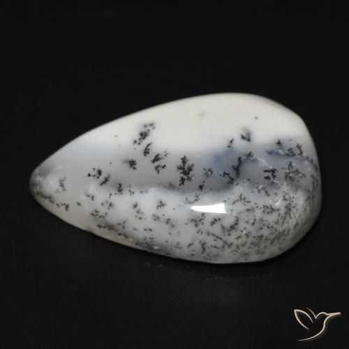 Ágata dendrítica Blanco con negro natural de 13.25 ct, En forma de pera, Opaco