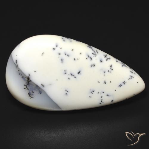 Ágata dendrítica Blanco con negro natural de 16.23 ct, En forma de pera, Translúcido