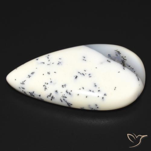 Ágata dendrítica Blanco con negro natural de 16.23 ct, En forma de pera, Translúcido