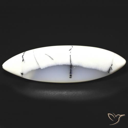 Ágata dendrítica Blanco con negro natural de 19.93 ct, Marquesa, Translúcido