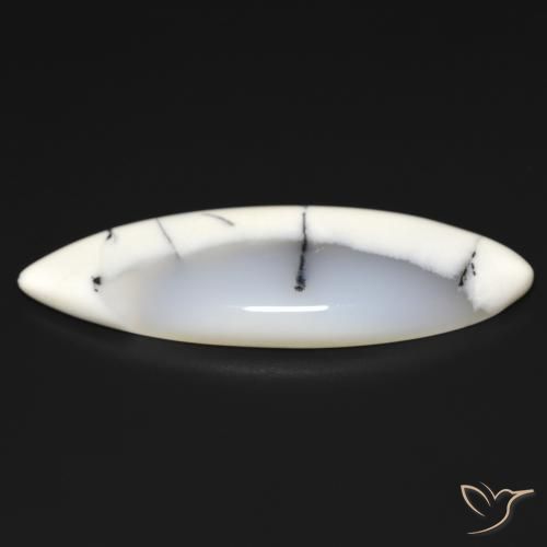 Ágata dendrítica Blanco con negro natural de 19.93 ct, Marquesa, Translúcido