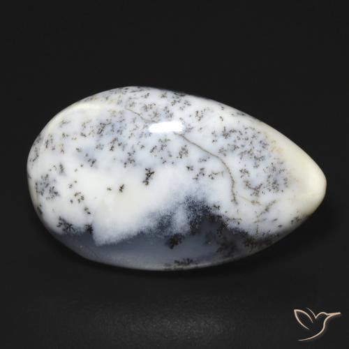 Ágata dendrítica Blanco con negro natural de 11.24 ct, En forma de pera, Opaco