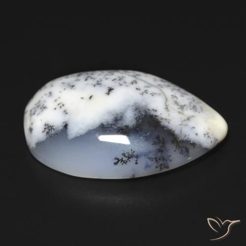 Ágata dendrítica Blanco con negro natural de 11.24 ct, En forma de pera, Opaco