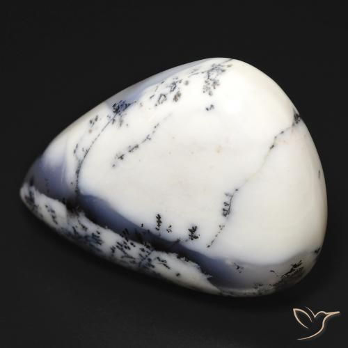 Ágata dendrítica Blanco con negro natural de 32.58 ct, En forma de pera, Opaco