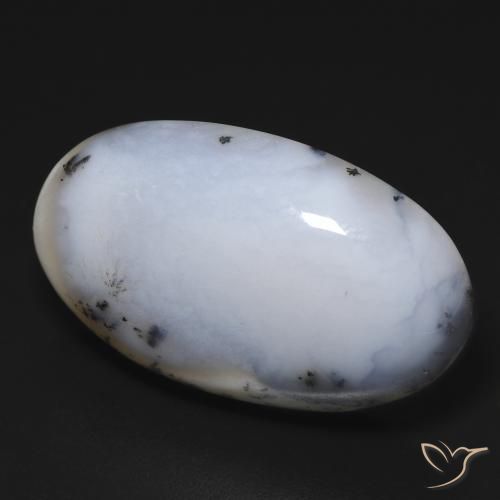 Ágata dendrítica Blanco con negro natural de 28.10 ct, Ovalada, Opaco