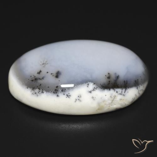 Ágata dendrítica Blanco con negro natural de 28.10 ct, Ovalada, Opaco