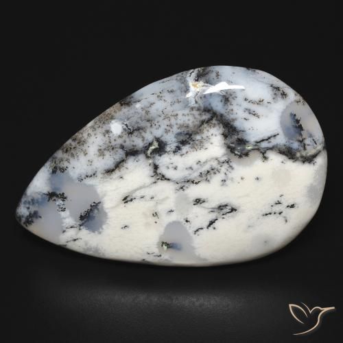 31.64ct Natural Blanco con negro Ágata dendrítica, En forma de pera, Opaco