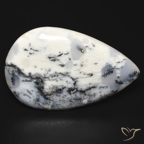 Ágata dendrítica Blanco con negro natural de 31.64 ct, En forma de pera, Opaco