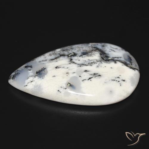 Ágata dendrítica Blanco con negro natural de 31.64 ct, En forma de pera, Opaco