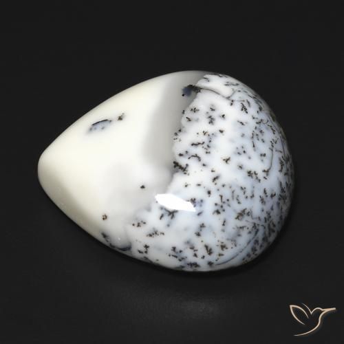 Ágata dendrítica Blanco con negro natural de 12.67 ct, En forma de pera, Opaco