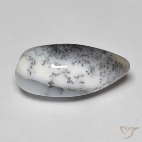 Ágata dendrítica Blanco con negro natural de 8.35 ct, En forma de pera, Opaco