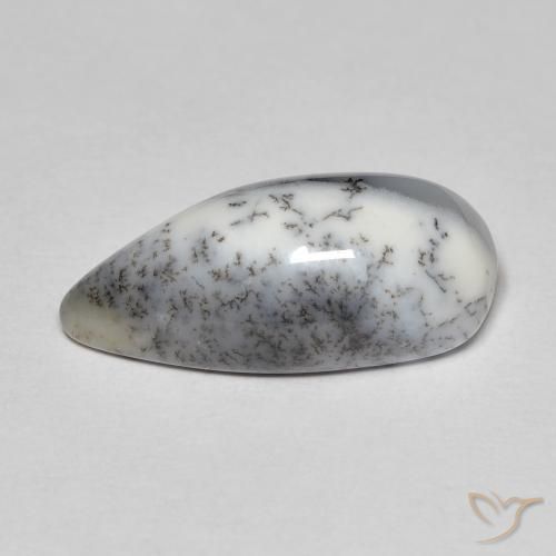 Ágata dendrítica Blanco con negro natural de 8.35 ct, En forma de pera, Opaco