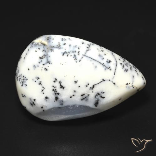 9.07ct Natural Blanco con negro Ágata dendrítica, En forma de pera, Translúcido