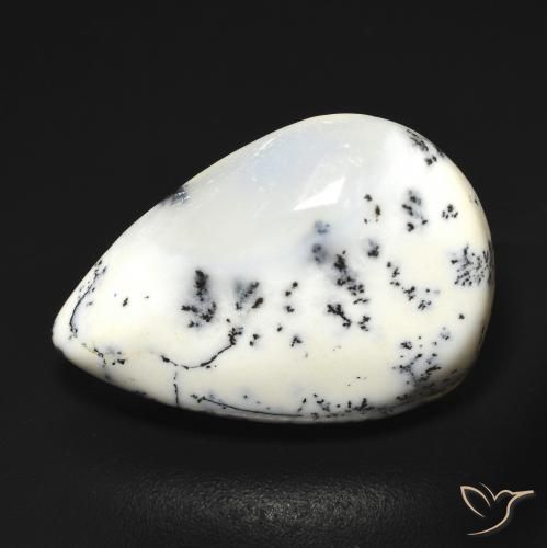 Ágata dendrítica Blanco con negro natural de 9.07 ct, En forma de pera, Translúcido