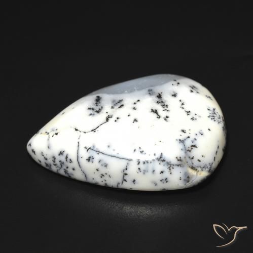 Ágata dendrítica Blanco con negro natural de 9.07 ct, En forma de pera, Translúcido