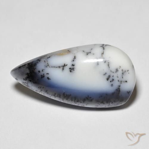 7.44ct Natural Blanco con negro Ágata dendrítica, En forma de pera, Translúcido