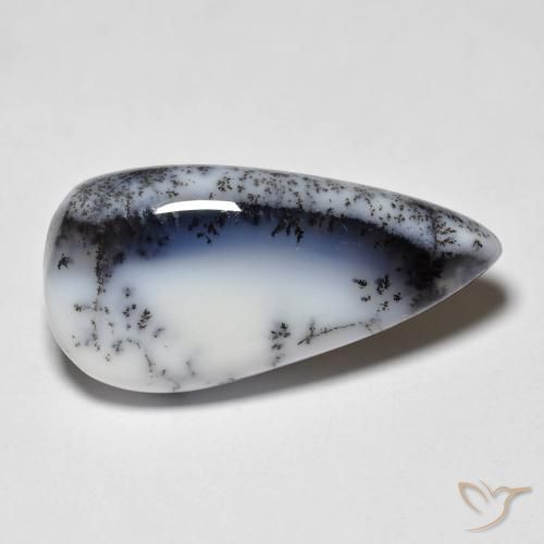 Ágata dendrítica Blanco con negro natural de 7.44 ct, En forma de pera, Translúcido
