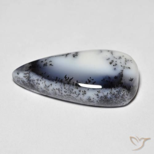 Ágata dendrítica Blanco con negro natural de 7.44 ct, En forma de pera, Translúcido