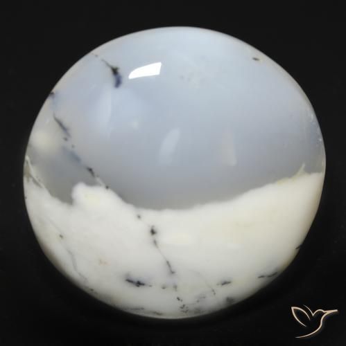 25.49ct Natural Blanco con negro Ágata dendrítica, Redondo, Translúcido
