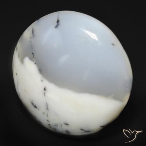 Ágata dendrítica Blanco con negro natural de 25.49 ct, Redondo, Translúcido
