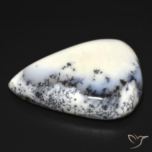 Ágata dendrítica Blanco con negro natural de 19.68 ct, En forma de pera, Opaco