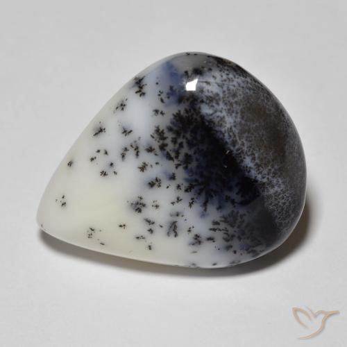 9.90ct Natural Blanco con negro Ágata dendrítica, En forma de pera, Opaco