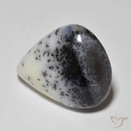 Ágata dendrítica Blanco con negro natural de 9.90 ct, En forma de pera, Opaco