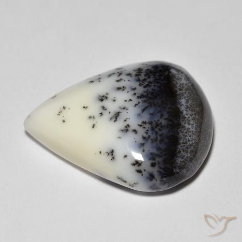 Ágata dendrítica Blanco con negro natural de 9.90 ct, En forma de pera, Opaco