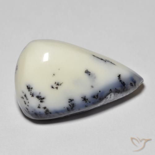 Ágata dendrítica Blanco con negro natural de 12.30 ct, En forma de pera, Opaco