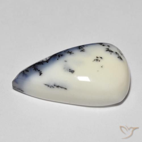 Ágata dendrítica Blanco con negro natural de 12.30 ct, En forma de pera, Opaco