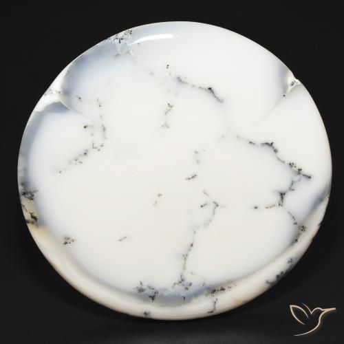 112.10ct Natural Blanco con negro Ágata dendrítica, Redondo, Opaco