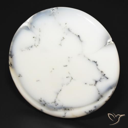 Ágata dendrítica Blanco con negro natural de 112.10 ct, Redondo, Opaco
